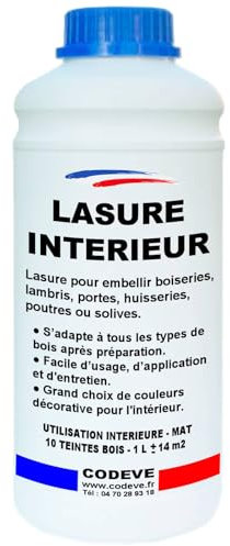 Lasure Bois Interieur - Codeve Bois/Incolore - 1 - Intérieur - Pour La Décoration De Votre Boiserie, Lambris, Porte Ou Poutre En Bois.