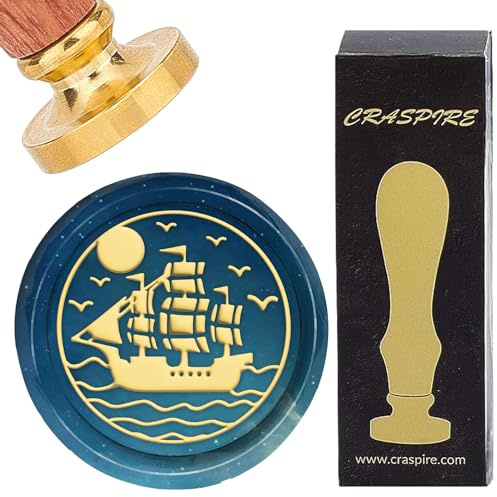 craspire Wachssiegelstempel „Schiff“, Meer, Segelboot, 25 mm, Vintage-Siegelwachsstempel, Abnehmbarer Messingkopf Mit Holzgriff Für Hochzeit, Weihnachten, Neujahr, Umschläge, Einladungen