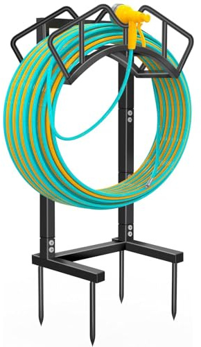 Qatsrin Super Stable Garden Hose Holder, Detachable Water Hose Holders Stand Holds 160-Feet Freestanding Hose Storage Hanger Rack for Outside Yard Lawn Farm (Black)