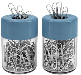 Acrimet Magnetic Paper Clip Holder Dispenser, Round Design, 100 Regular Paper Clip Capacity (Clear Crystal Base/ Blue Magnetic Lid) (2 pack)