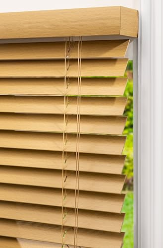 Lister Cartwright Woodgrain Fauxwood Venetian Blinds for Windows 50mm – Trimmable, Easy Fit Curtains, Child Safe – Durable Home & Office Blind(Oak, 165 W x 120 H cm)