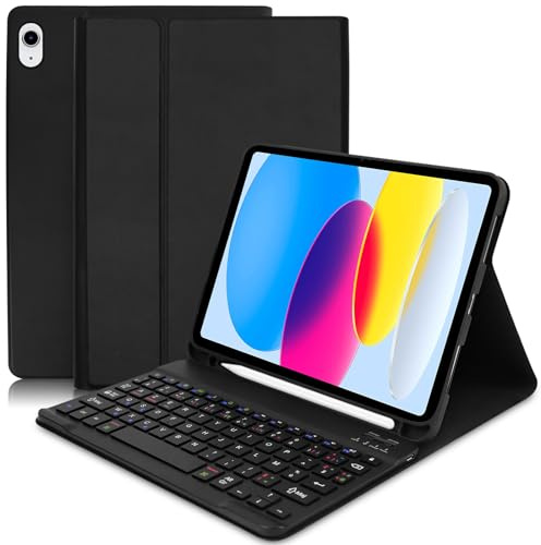 Lupxiu Coque Clavier pour iPad 10eme Generation 10.9 2022/ (A16) 11eme Generation 11'' 2025- Coque Clavier Amovible sans Fil pour iPad 2022 10e génération/2025 11e génération -Noir