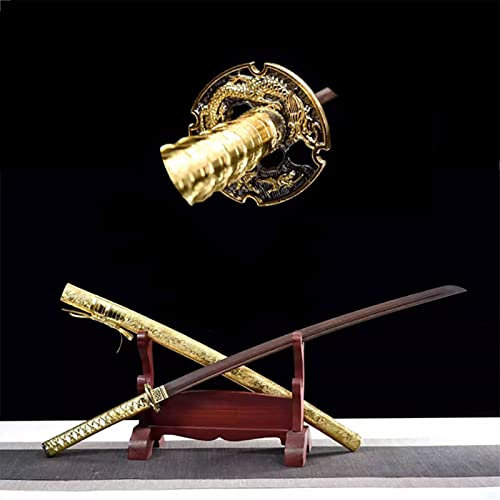103 cm guld japansk träning Katana, naturligt mahogny trä samurai svärd med slida, handgjorda för cosplay, samla display, heminredning, presenter, kendo, övning