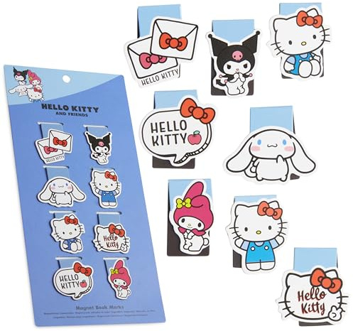 Hello Kitty Magnetic Bookmark Kawaii Page Holder School University Girls Teens Women Students Teachers Stocking Fillers Gifts for Readers Anime Gifts (Blue 8 Pack)