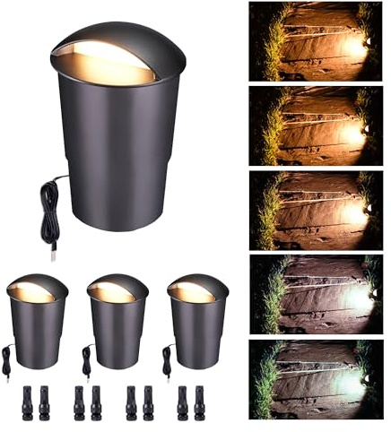 Varmtalys In Ground Landscape Lighting Low Voltage - 2700K-5000K 5 Color Selectable LED IP67 Well Lights, Turret Top 12V Outdoor in-Grade Light, ORB Aluminum for Driveway Garden Lawn 3W 170LM 4 Pack