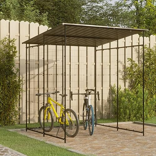 Brokky Tettoia per Biciclette 190x190x222 cm in Acciaio Nero|Casetta da Giardino Porta Utensili in Lamiera di Acciaio, Capanno da Giardino in Acciaio
