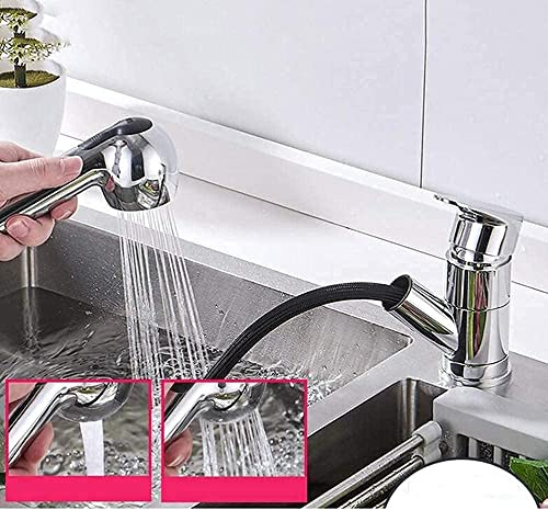 Mitigeur d'évier de cuisine moderne chromé avec douchette extractible, design télescopique et rotatif, robinet d'eau chaude et froide avec 2 modes, colonne d'eau et douche, idéal pour la cuisine à la