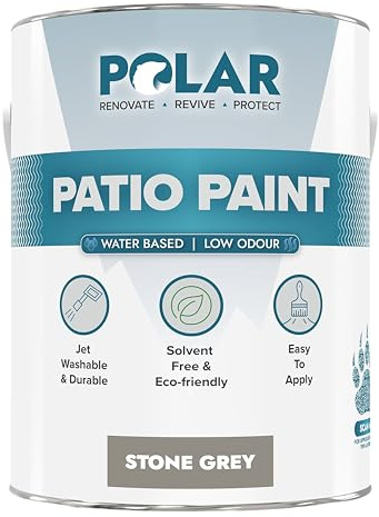 Polar Patio Paint Stone Grey, 5 Litres - RAL 7030 - Durable & Weather Resistant Outdoor Floor Paint - Solvent-Free & Easy To Apply - Smooth Attractive Finish