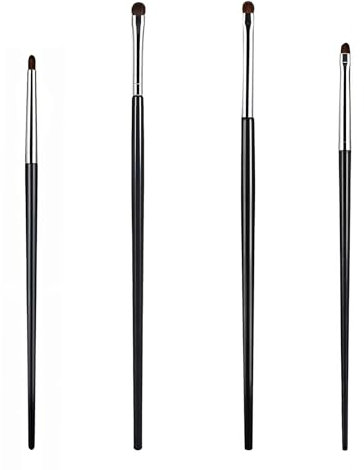 Bremorou 4-Piece Mini Smudge Brush Set for Eyeliner, Eyeshadow, Concealer - Black, Nylon Bristles, Plastic Handle