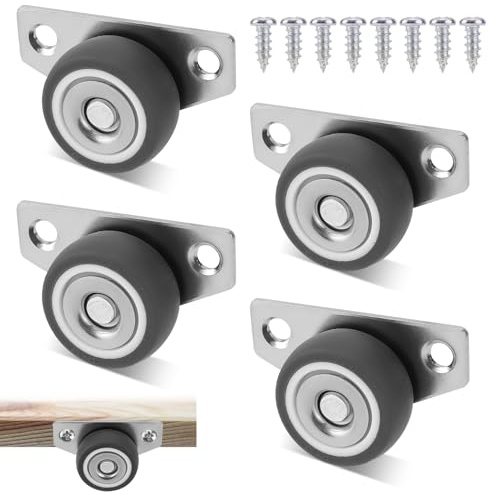 Set di 4 Rotelle Laterali 3,17cm in Gomma - Mini Ruote Non Girevoli a Basso Profilo con Capacità di Carico 140lbs - Silenziose con Vite per Casa Ufficio Mobili