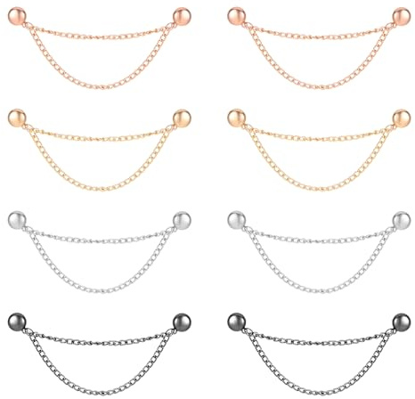 Gjinxi 8PCs Multi-Function Magnetic Clothing Clips, Magnetic Button Clips with Chain for Women Tops Clothing Waist Pant, Magnet Clothing Pins for Fixing Hem of Hijab Clothes Long Pants Legs Sleeves