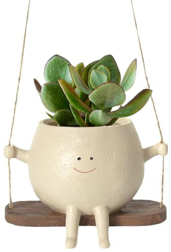 Smavles Macetas Colgantes Cara Oscilante, Maceta Colgante con Cara de Columpio Sonrisa para Plantas Suculentas Flores y Plantas, Interior y Exterior, Jardín, Balcón Decoración