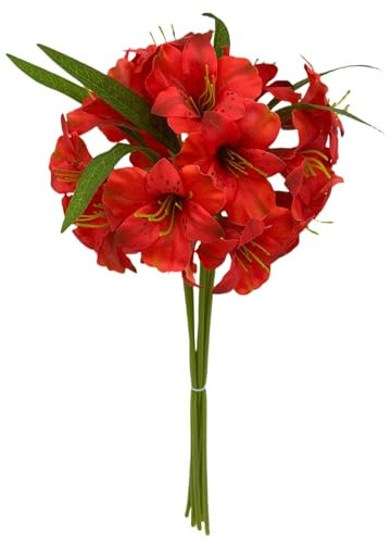 BQEE Bouquet di gigli selvatici artificiali, fiori di seta da 42 cm, gigli finti realistici al tatto, decorazione per matrimoni, casa e ristorante, diversi colori disponibili (rosso)