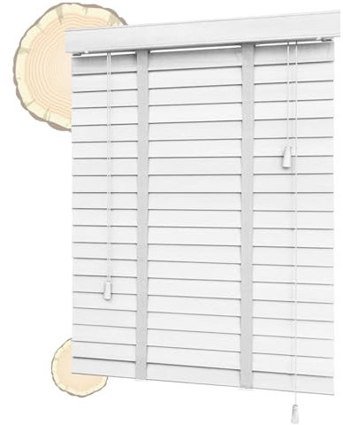 Weiße Echtholz-Jalousien, 60 cm, 80 cm, 100 cm, 120 cm, horizontale 50 mm Lamellen, atmungsaktiv, Wärmedämmung, Fensterläden, Innen-Sonnenschutz, BxH 90 x 100 cm