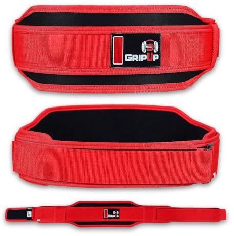 GripUp Ceinture d'haltérophilie robuste pour Ceinture d'haltérophilie renforcée Rembourrage en mousse EVA de qualité supérieure Boucle à rouleau réglable pour squats soulevés GP-02 (Rouge, S)