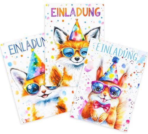 UYOTBKEUB 12 Stück Einladungskarten für Kindergeburtstag, Geburtstag Party Einladung Einschulung mit 12 Stück Umschläge für Mädchen und Jungen, Geburtstagseinladungen