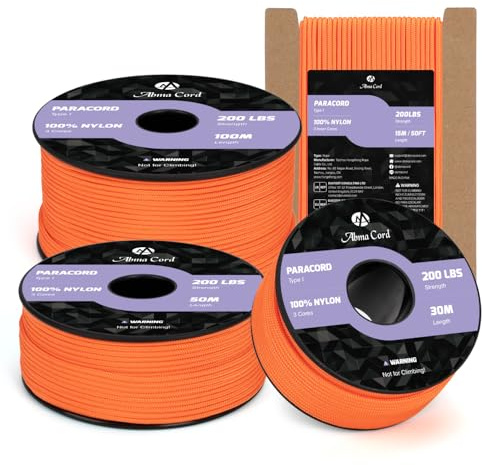 Abma Cord Paracord 2mm 15m Nylonschnur 3 Kern Seil Typ I Schnur | Max 90kg (220lbs), 100% Nylon, DIY, Basteln, Camping, Outdoor, Survival