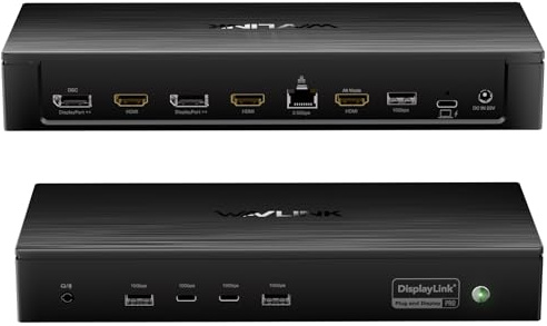 Station d'accueil Pro 5 Moniteurs,WAVLINK DisplayLink Dock USB C Support Five 4K Displays for MacBook Neo/Mac/Windows,2X DP1.4(Dual 8K@60Hz),2X HDMI2.0,Alt HDMI, 2.5Gbps Ethernet, PD100W,Pilote requis