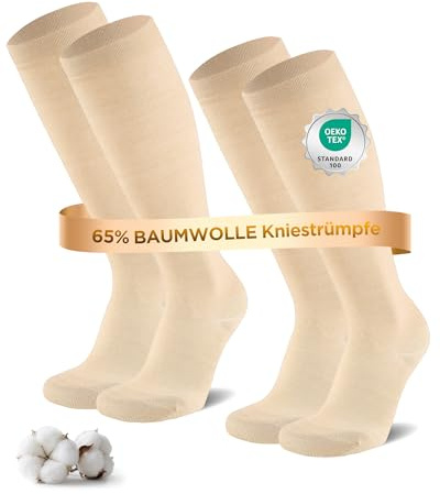 Niofind Chaussettes de Contention Femme & Homme – Lot de 2 Paires – 65% Coton – Bas de Compression Genou pour Sport, Voyage, Grossesse & Travail