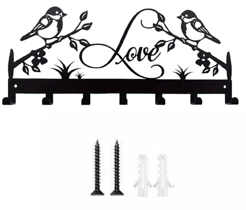 EnixwH Porte Clef Mural avec 7 Crochets, Accroche Clef Mural Noir, Wall Key Holder Multifonctionnel pour Suspendre Chapeaux, Sacs, Serviettes, pour Salon, Salle De Bain, Cuisine, Entrées, Couloirs (B)