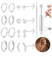 Diamday 8 Paia Orecchini Donna Acciaio Chirurgico Piercing Orecchio Oro Argento Set Orecchini Anallergici Donna Piercing Naso Labbro Cartilagine Helix Trago Conch Piercings Orecchio