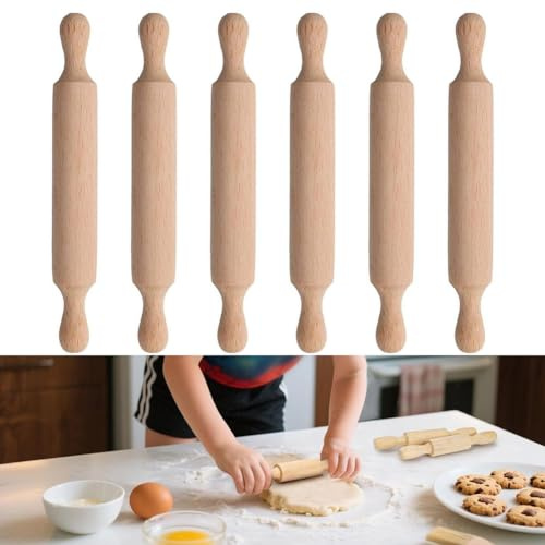 6 mini mattarelli in legno, set di mini mattarelli da cucina, piccoli mattarelli per studenti, per attività artigianali in argilla, 14 x 2 cm