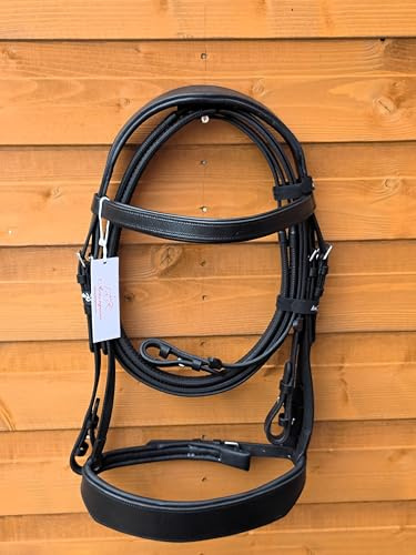 Leather Hunter Cob Bridle Comfort Padded with 2 Inch Noseband Grip Reins and Stainless Steel Fittings Black (Cob)