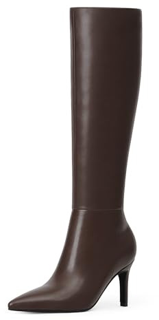 Easyfox Kniehohe Stiefel für Damen, spitzer Zehenbereich, hohe Stiefel, 7,6 cm, Stiletto, hoher Absatz, langer Stiefel, seitlicher Reißverschluss, kniehohe Stiefel, Schokolade, 37 EU