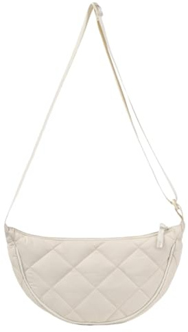 HSTWODE Borsa a tracolla da donna a mezzaluna, in nylon, con tracolla regolabile per lavoro, viaggi, uso quotidiano, bianco, L