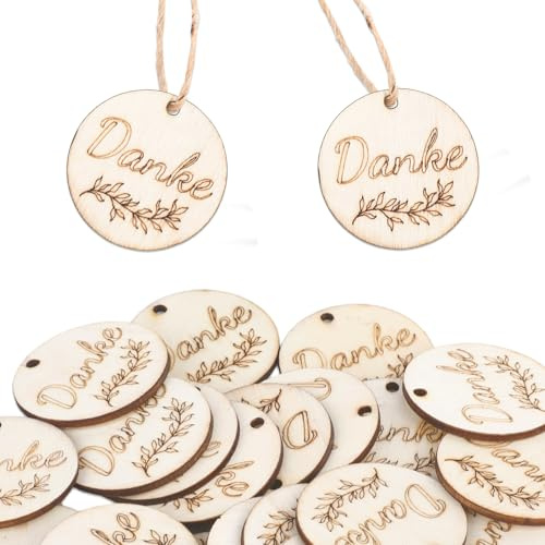 30 Stücke SchöN Das Du Da Bist Tischdeko Hochzeit Holz Rund Geschenkanhänger,Holzdeko Geschenkanhänger für Valentinstag Hochzeit Weihnachten Geschenkverpackung Taufe Geburtstag Party