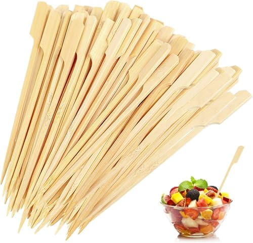 100 Pcs Bamboo Skewers,Wooden Skewers for Kebabs,12cm Natural Wooden Barbecue Skewers Kit Recyclable Paddle Pick Cocktail & Food Sticks Accessories Set for BBQ,Fruit,Sandwiches,Hamburgers,Dim Sum