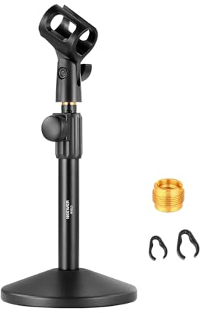 NEEWER Desk Microphone Stand, Adjustable Table Top Mic Holder Mount with Clip and 3/8 to 5/8 Adapter Compatible with Blue Yeti Snowball HyperX QuadCast SoloCast Shure, Max Load 3.3 lbs, MS015