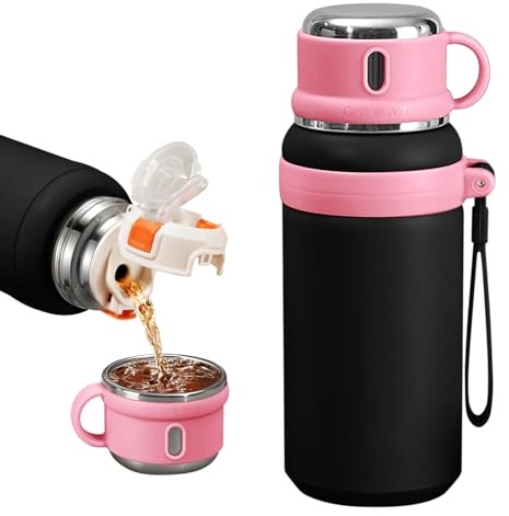 Upgrade Water Bottles 316 - Botella de agua aislada al vacío de acero inoxidable con taza de viaje, botella térmica de boca ancha, para bebidas calientes/bebidas frías, aislamiento de 24 horas (negro