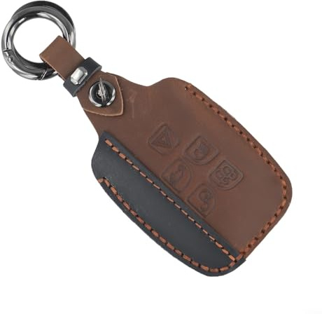Étui de clé en cuir pour Jaguar XE XF XJ F-Pace F-Type, protection de clé à 5 boutons, résistant aux chocs et aux chutes (marron)