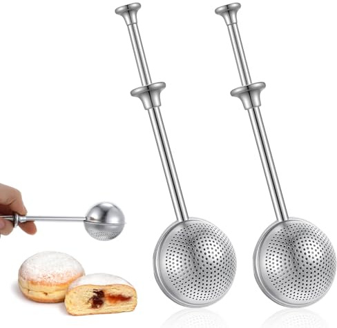 Elegaperma 2pcs Icing Sugar Shaker Duster, Stainless Steel Flour Shaker with 18 mm Spring Handle for Sugar, Flour Duster for Baking Cake Decor Kitchen