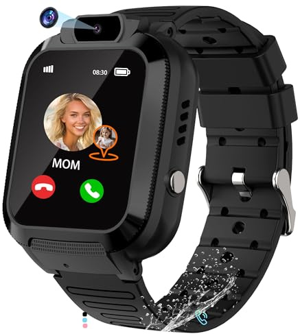 EUNICECG Smartklocka för Barn med GPS-Tracker - Telefon Väckarklocka Röstchatt Spel IP68 Vattentät Klassrumsmodell SOS - Kids Smartwatch för Flickor Pojkar och Tonåringar Digitalt Födelsedag Gåvor