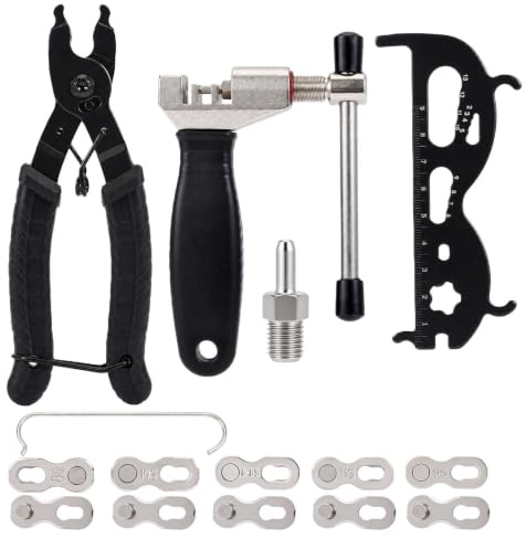 Thryvix Herramienta Tronchacadenas para Bicicleta, Kit de Reparación con Alicates de Bloqueo, 5 Pares de Eslabones Perdidos para 6-12 Velocidades, Ideal para MTB, Bicicletas de Carretera