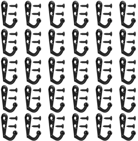 CQZYSM 30er Set Kleiderhaken Schwarz, Wandhaken zum Schrauben aus Zinklegierung, elegante Vintage-Garderobenhaken, vielseitig als Schlüsselhaken, Haken für Schlüsselbrett oder Wandmontage