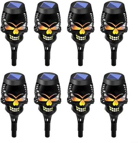 Fauhapyway 8-Pack Skull Solar Torch Lights, IP65 Waterproof LED Flame Lamps for Halloween Outdoor Garden Decor,solar lights outdoor garden | IP65 Waterproof, LED Flame Lamps, Halloween Outdoor Garden Decor