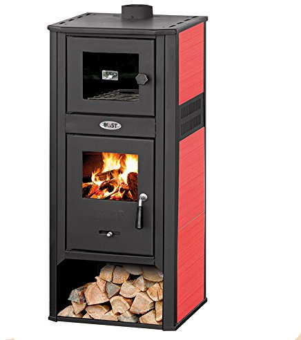 Stufa a legna 10kW con forno acciaio rossa riscaldamento casa AMBASADOR LM R
