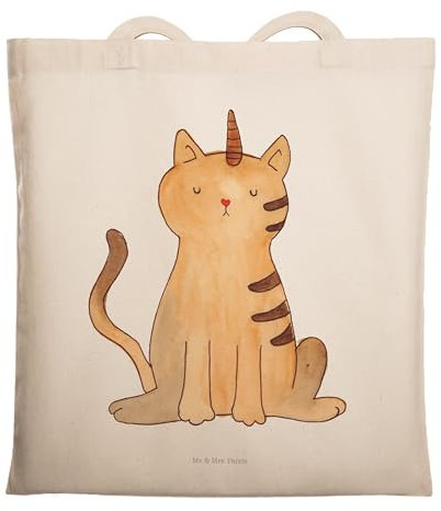 Mr. & Mrs. Panda Stofftasche Einhorn Katze - Geschenk, Mieze, Tasche, Unicorn, Einkaufstasche, Einkaufsbeutel, dokumententasche, Glitzer, Tote Bag, Regenbogen, Umhängetasche