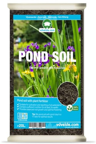 vdvelde.com - Teicherde 20 Liter - Bio Teich Erde mit Dünger - Hochwertig Pflanzerde Für Teichpflanzen und Seerosen - Blumenerde mit Nährstoffversorgung für 10 Woche - Van der Velde Wasserpflanzen
