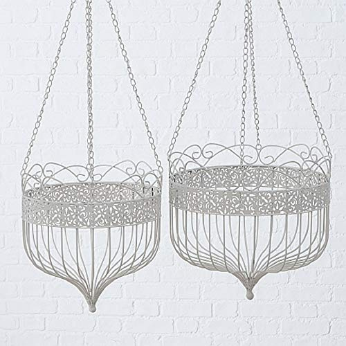 CasaJame Pflanzkorb für Hängetopf 2er Set Sortiert aus Eisen weiß D32-38cm Hanging Basket