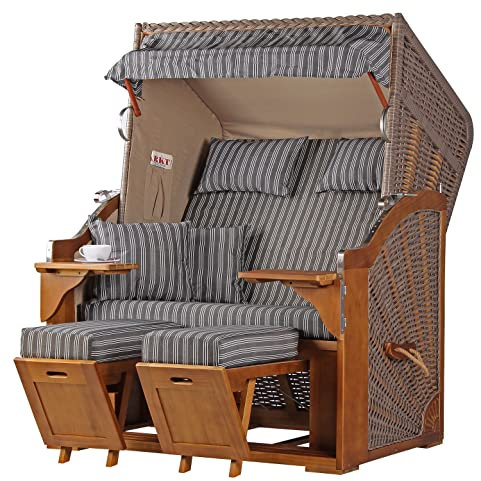 bene living Strandkorb Schleswig Pinie Zweisitzer - PE Mokka - Modell 553
