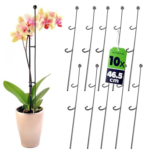 KADAX 10er Set Blumenstütze, Pflanzenstütze aus Stahl, Höhe: 50 cm, dekorative Stützstäbe für Orchideen, Blumen, Pflanzen, Zimmerpflanzen, Blumentopf, Rankhilfe, Rankstäbe (Kugel)
