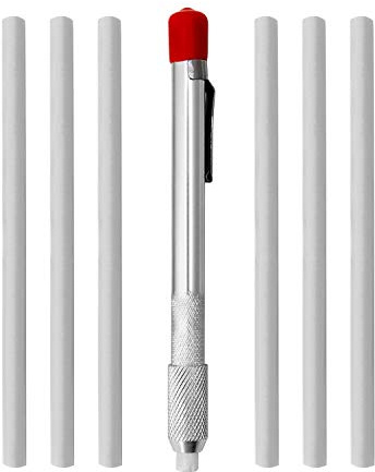 QWORK® Runde Kreidehalter/Speckstein Halter/Schweissermarker Stift mit 6 runden French Kreide Sticks für Markierungen auf Eisen, Stahl, Aluminium