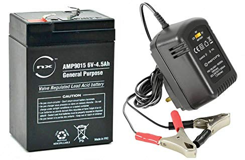 Rechargeable Battery 6 Volt 4.5AH 6V4.0 Sealed Lead Acid Battery & 6 Volt Mains Charger