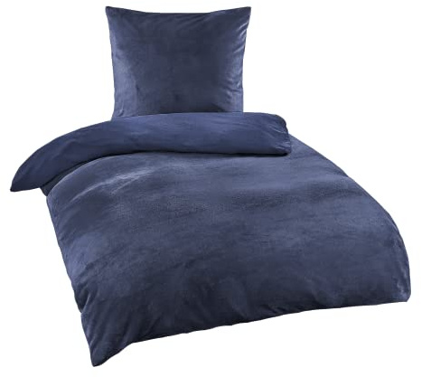 BaSaTex Cashmere-Touch Bettwäsche Set, 135x200 + 80x80 cm, Blau | Plüsch Winter, warme Nicky Teddy Flausch Qualitäts-Bettwäsche, Kissenbezug