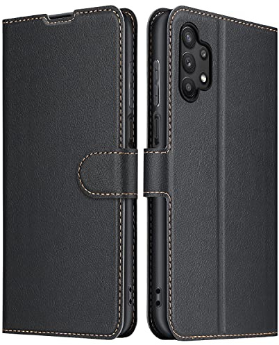 ELESNOW Fodral för Samsung Galaxy A32 5G, vikbart plånboksfodral i PU-läder med kortfack, stativfunktion, magnetiskt för Samsung Galaxy A32 5G-fodral (svart)