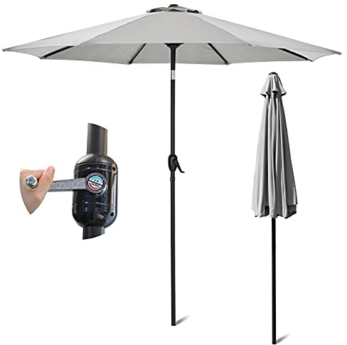 Stream 2.7M Garden Parasol, Patio Umbrella Sun Shading Tilting Sun Shade With Crank Handle, UV Protective 50+, Aluminium Pole, Compact For Pool, Garden, Any Outdoor Spaces(Excl. Base) (Grey)